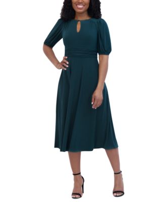 Jessica Howard Womens Ruched Stretch Midi Dress Green Size 8 Petite