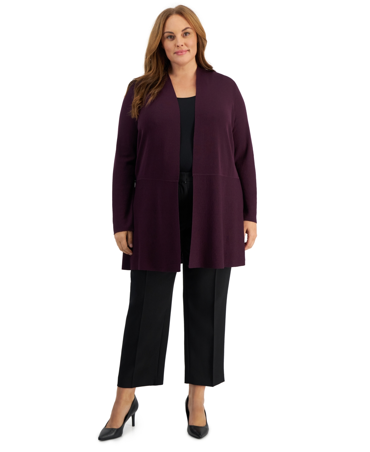 ANNE KLEIN PLUS SIZE MONTEREY OPEN-FRONT CARDIGAN 