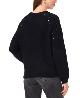 Women's Cozy Crewneck Sequined Raglan-Sleeve Sweater