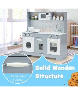 Pretend Play Kitchen Wooden Toy Set for Kids with Realistic Light and Sound