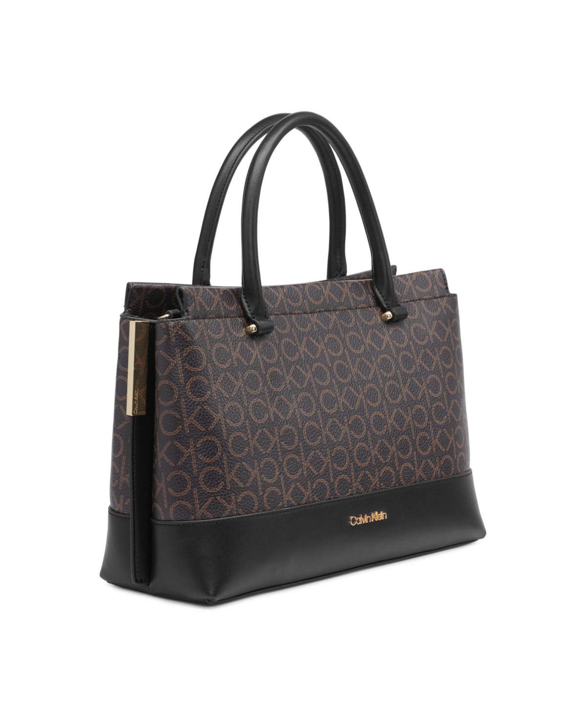 Calvin Klein Bianca Signature Triple Compartment Convertible Satchel In Brown Khaki,black