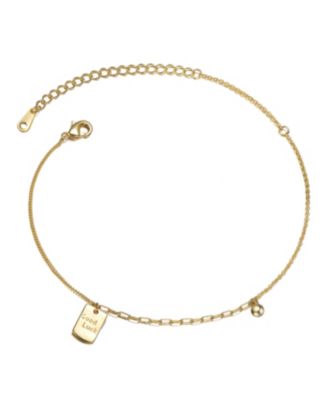 Sterling Silver 14k Yellow Gold PLated Anklet with Golden Pearl and Square Charm