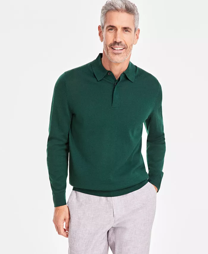 Men's Merino Wool Blend Polo Sweater - thumbnail 7