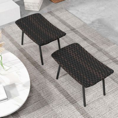 Set of 2 Patio Rattan Ottoman with Padded Quick Dry Foam & Heavy-Duty Metal Legs