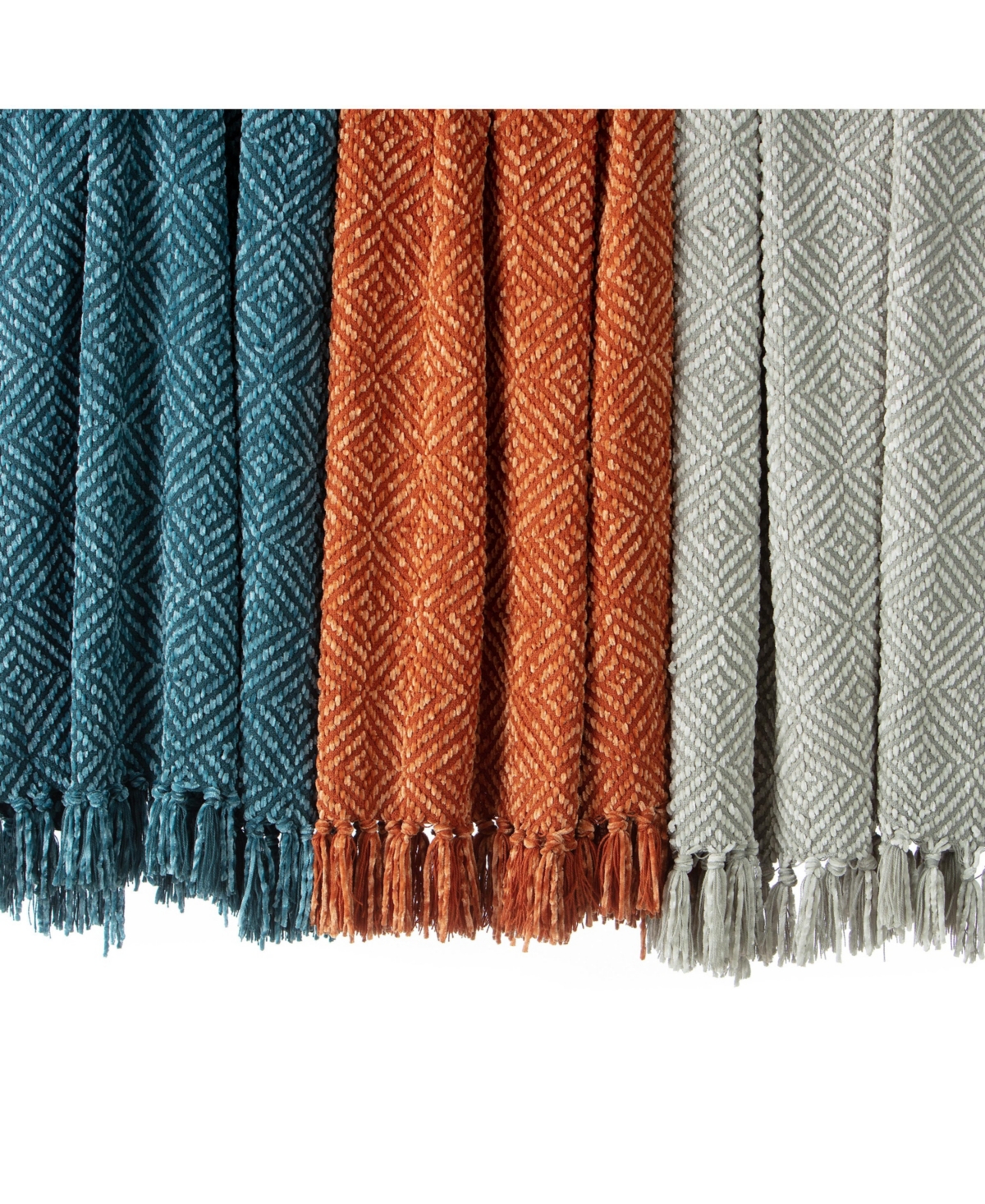 Chanasya Premium Soft Black Chenille Knitted Diamond Textured Decorative Blanket - Geometric Lightweight Luxury Fuzzy Decor with Tassels for Cou