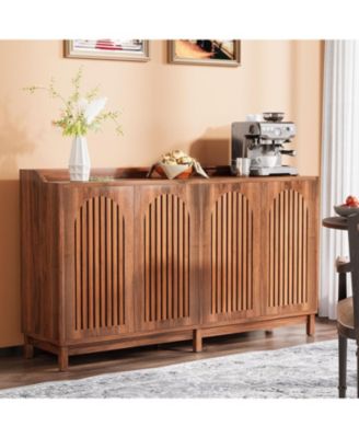 57" Farmhouse Wood + Shutter Doors + Adjustable Shelf + Freestanding Sideboard Buffet Storage Cabinet