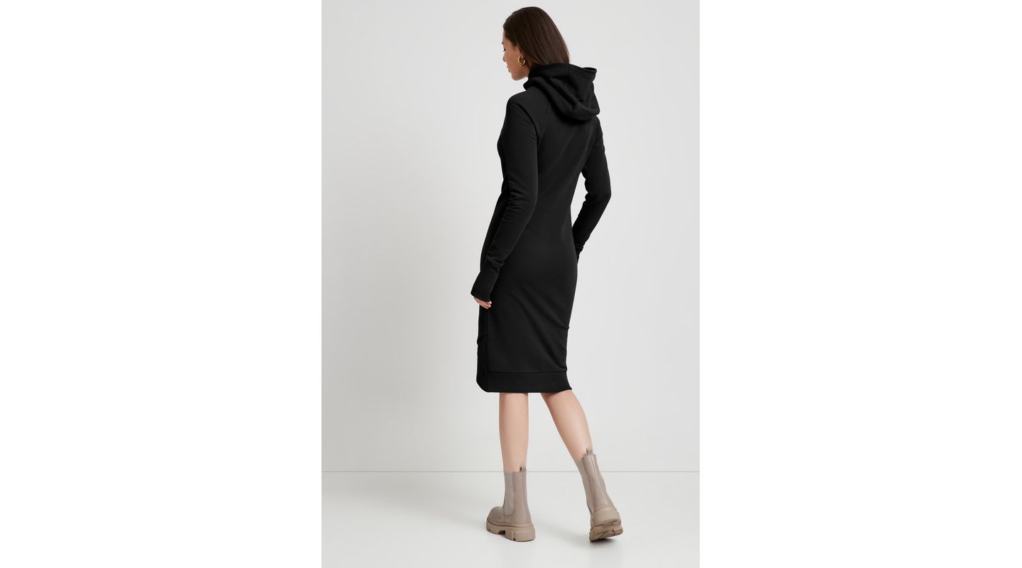 Женское платье Marcella Walker Hooded Midi Sweatshirt Dress with Layered Tulip Hem, цвет: Чёрный — фото 4