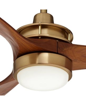 52" Windspun Indoor Ceiling Fan 3 Blade LED Light Remote Control Soft Brass Finish Motor Walnut Finish Wood Blades