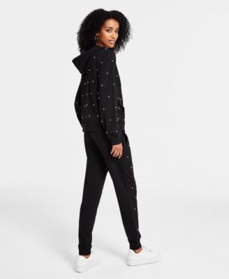 KARL LAGERFELD PARIS Women's Faux-Pearl Embellished Hoodie, Logo T