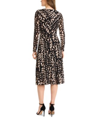 Women's Printed Long-Sleeve Pleated Dress