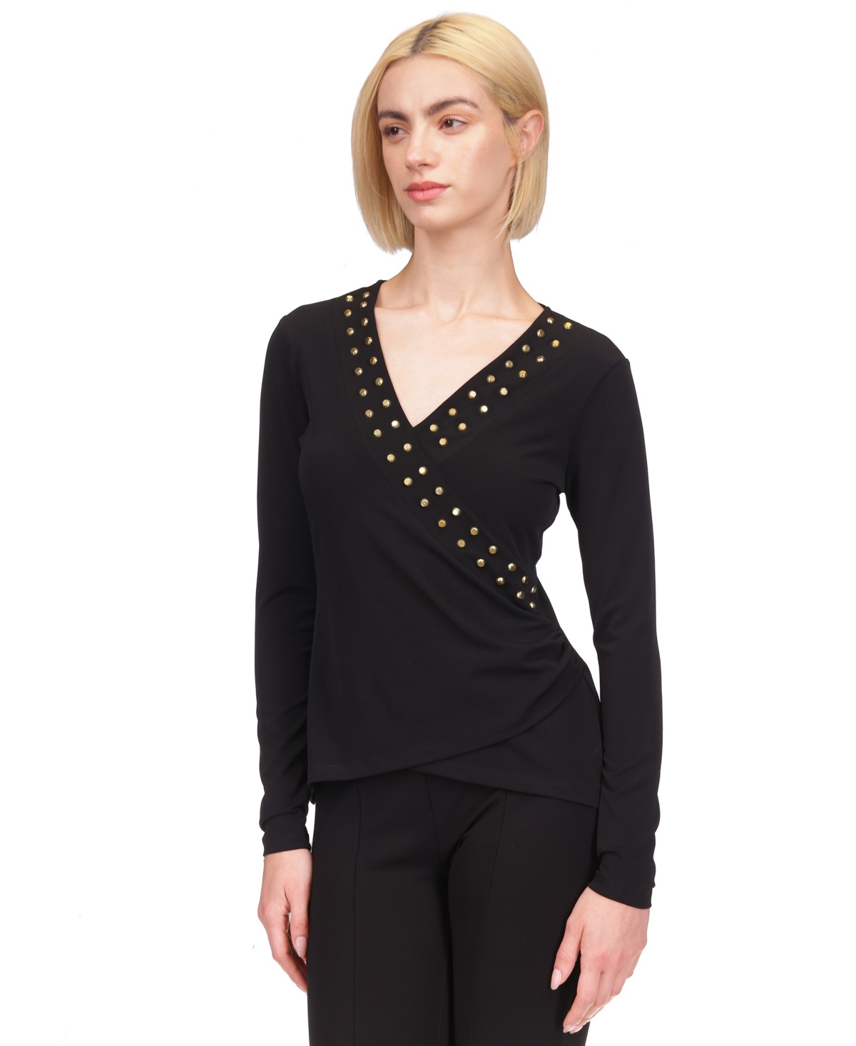 Michael Michael Kors Women's Astor Studded Faux-Wrap Top
