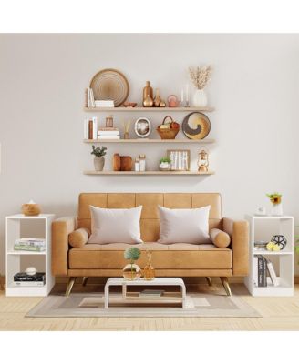 2 PCS Bookshelf 2-Tier Open Wood Display Organizer Set Vinyl Record Cube Storage