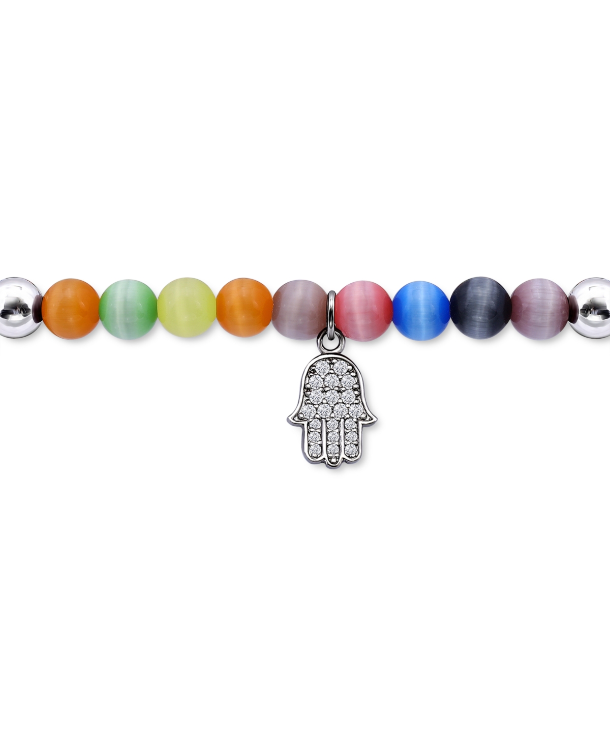 Giani Bernini Cubic Zirconia & Catseye Bead Hamsa Hand Charm Stretch Bracelet in Sterling Silver, Created for Macy's - Cats-Eye