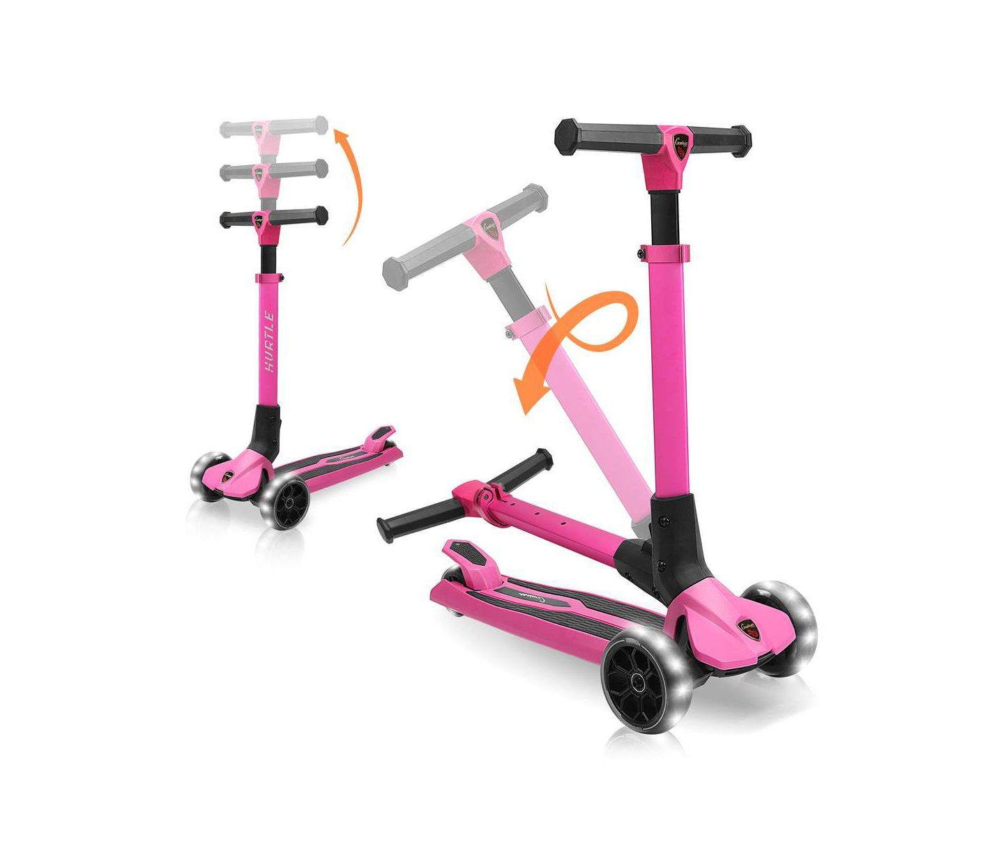 Детская игрушка Hurtle 3-Wheel Foldable Kids Scooter - Child Toy Scooter with Built-in LED Wheel Lights, Easy Maneuvering Lean-to-Steer Technology — фото 1
