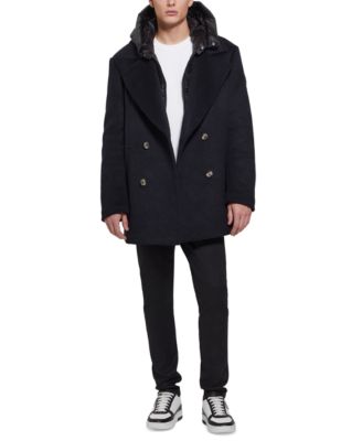 Men's Peacoat with Removable Nylon Hooded Inset
