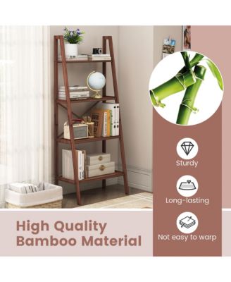 4-Tier Bamboo Ladder Bookshelf 58'' Display Shelf Storage Rack Plant Flower Stand