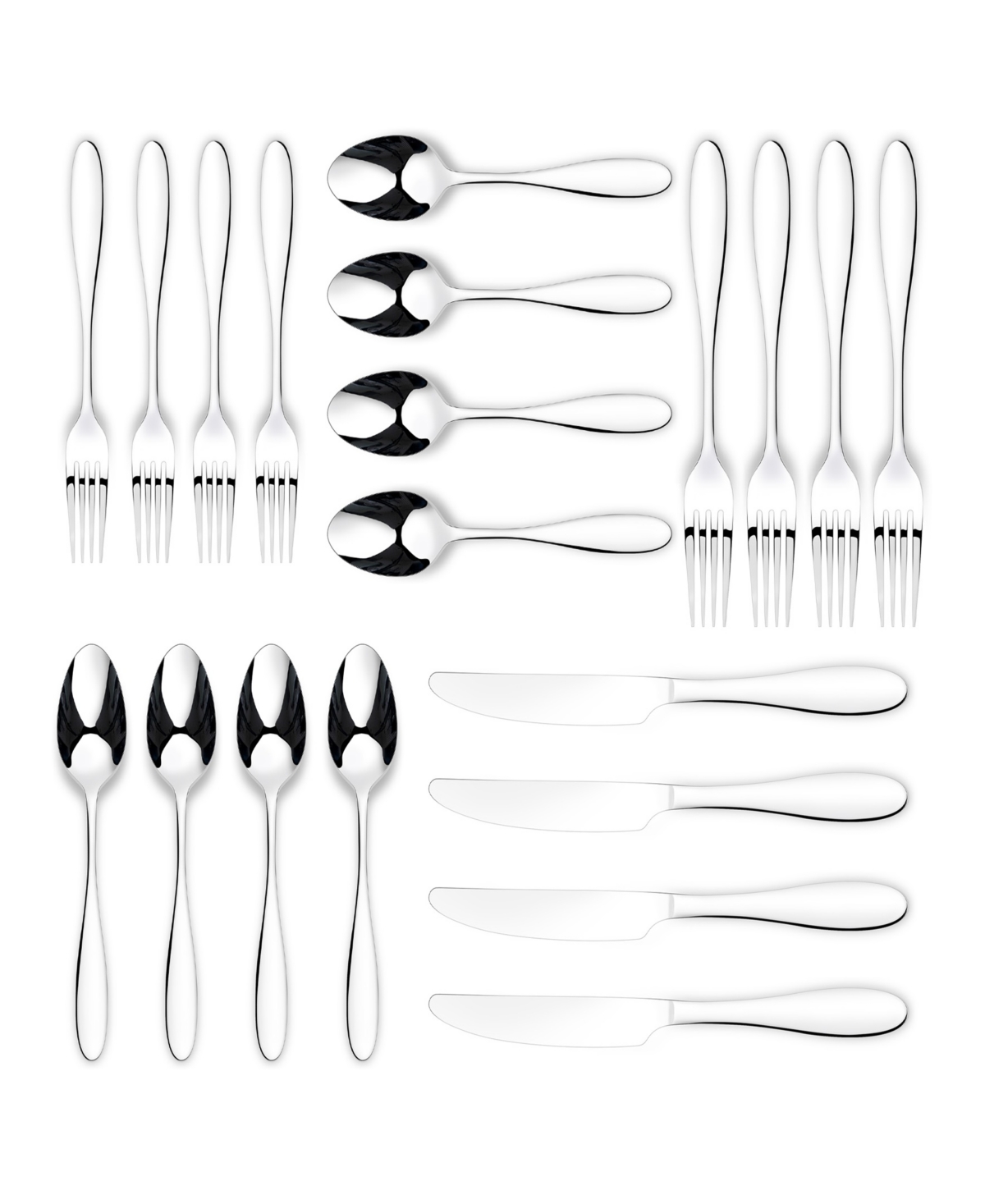 Ornative Amadea Mirror Service For 4 20 Piece Flatware Set In Silver