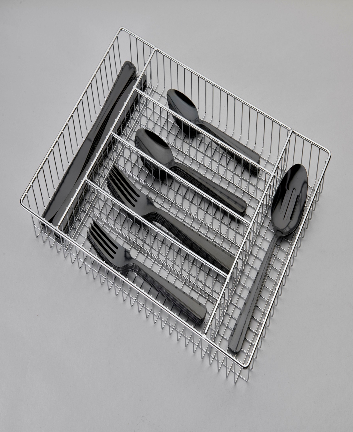 Ornative Alicja Service For 8 42 Piece Flatware Set With Wire Caddy In Black