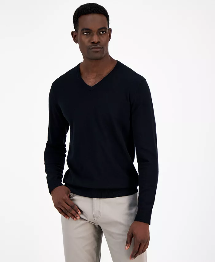 Men's Solid V-Neck Cotton Sweater
