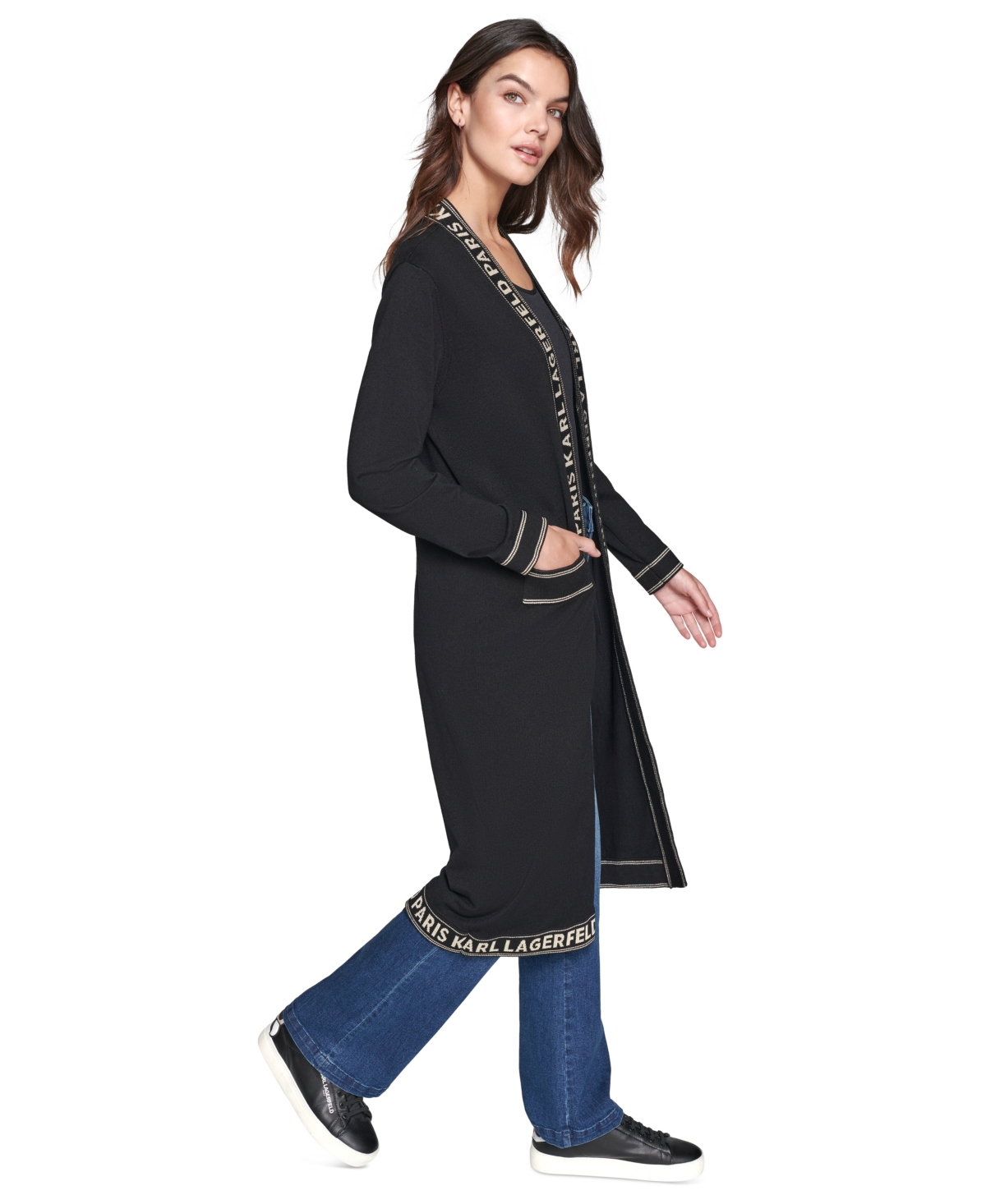Karl Lagerfeld Paris Women's Logo-Tape Duster Cardigan
