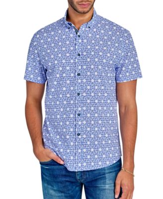 Society of Threads - Men's Geometric Print Short Sleeve Button-Front Performance Shirt