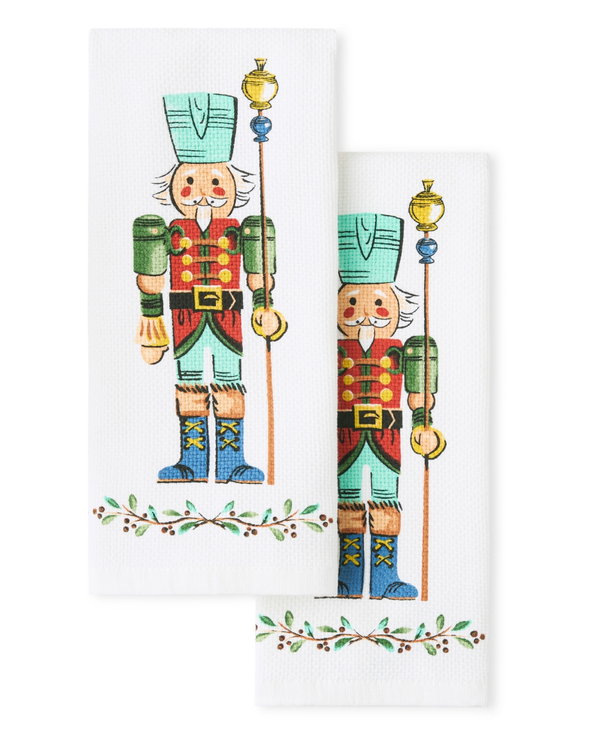 Guardian Nutcracker Holiday Holly Sprig Kitchen Towel 16" x 28", Set of 2 - Multi