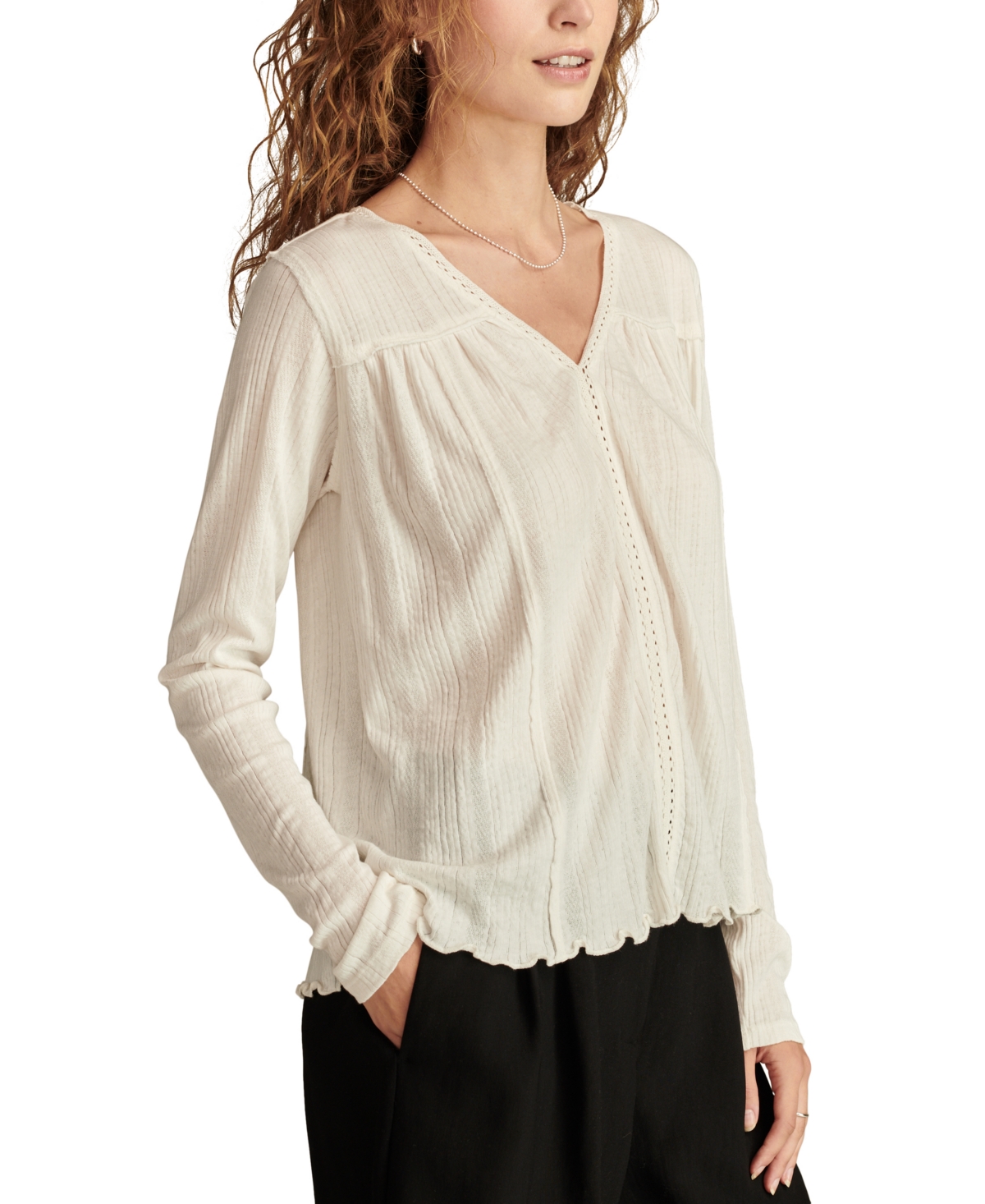 Lucky Brand Women's Ladder Trim Long-Sleeve Tunic Top