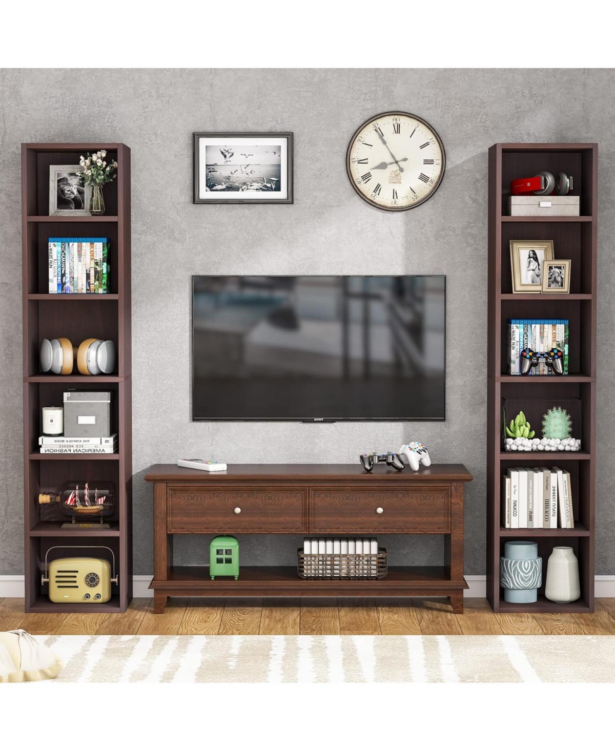 Tribesigns Tall Narrow Bookcase, Rustic Corner Bookcase with Storage, 6 Tier Cube Display Shelves for Home Office