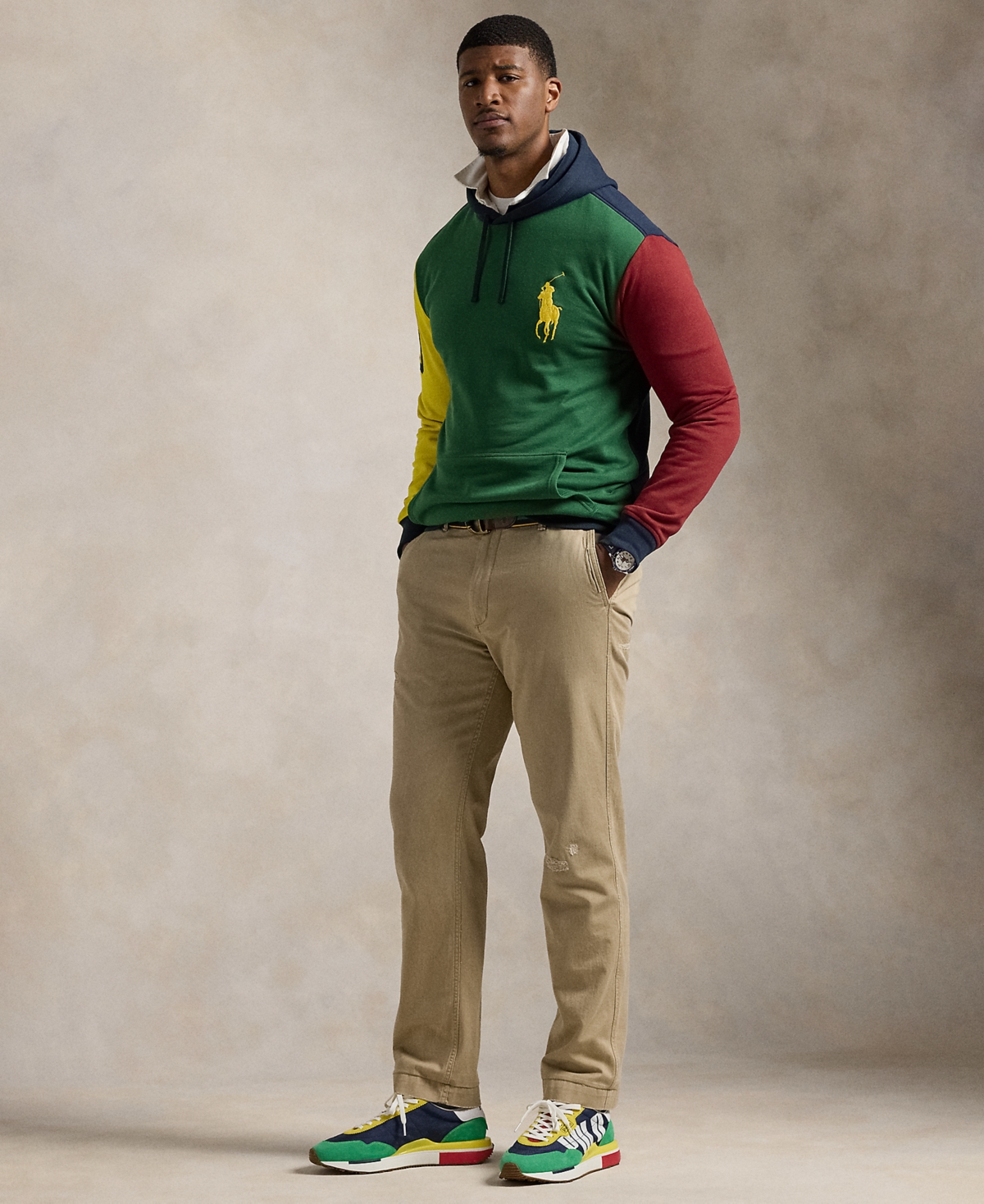 Polo Ralph Lauren Men's Big & Tall Big Pony Color-Blocked Fleece Hoodie