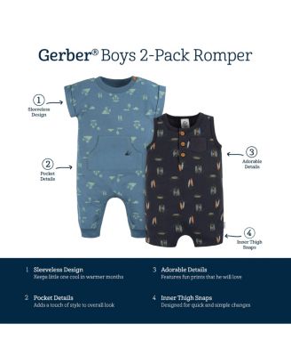 Baby Girls Short Leg and Long Leg Romper Set, 2 Pack