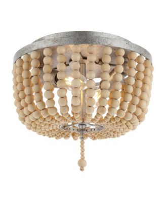 Allison 10" 2-Light Shabby Chic Farmhouse Wood Beaded/Metal LED Flush Mount, White