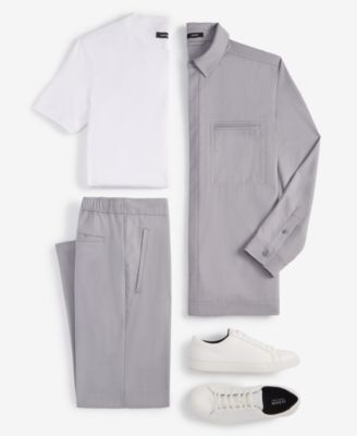 Men's Mercerized Cotton Short-Sleeve Crewneck T-Shirt , Clean One Pocket Heathered Shirt Jacket & Clean Heathered Pants