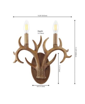 Oakley 13.25" 2-Light Southwestern Bohemian Resin/Iron Faux Antler LED Sconce, Brown Wood Finish