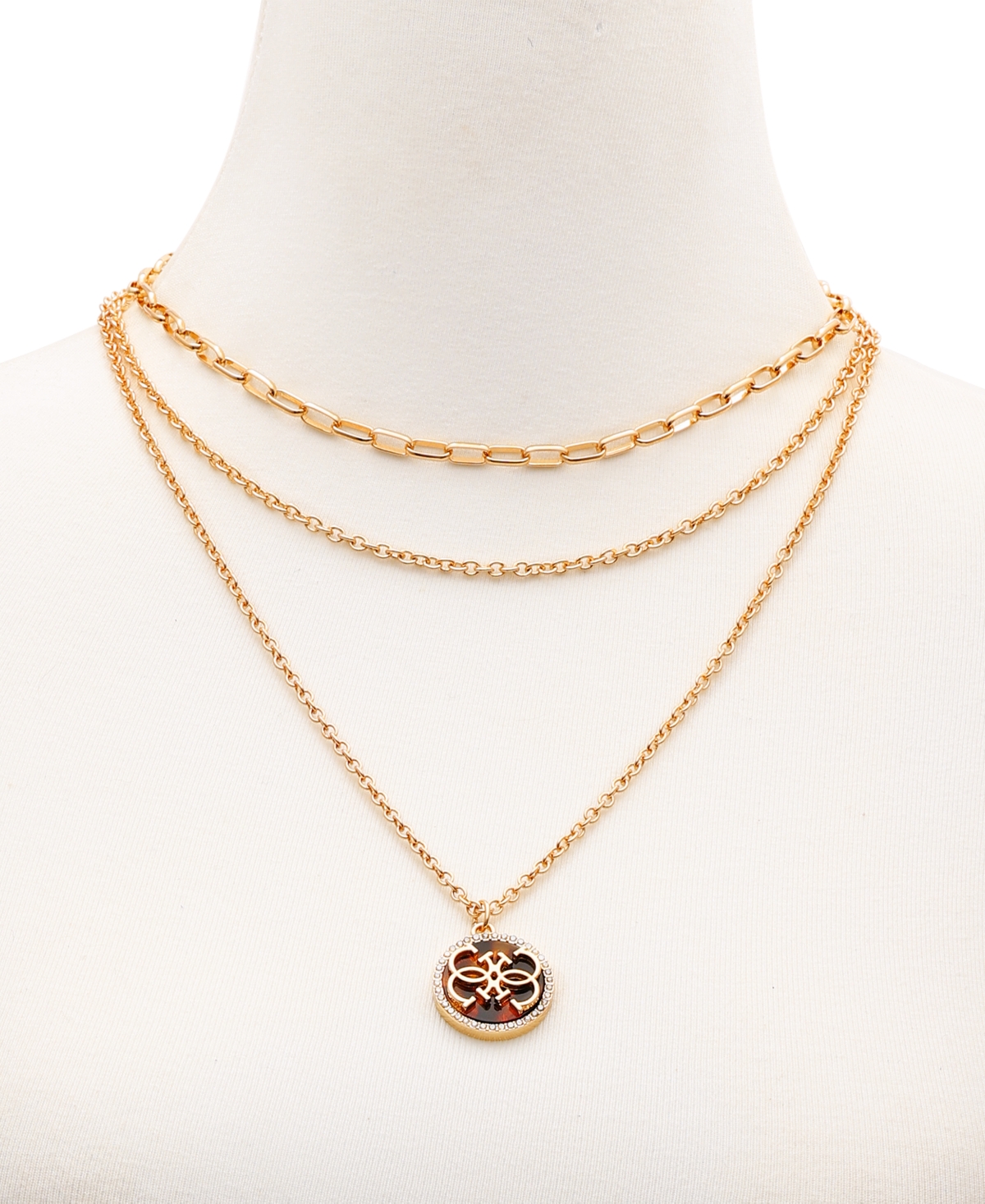 GuessTone Pave & Tortoise-Look Layered Pendant Necklace, 16