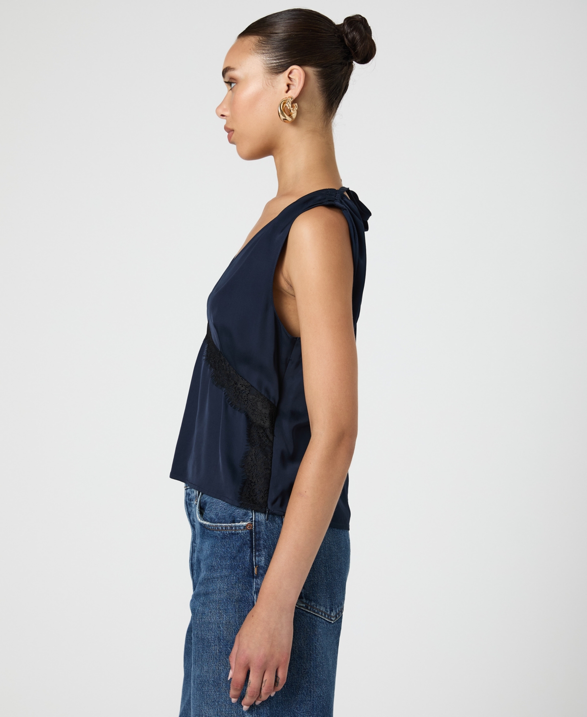 French Connection Women's Ennis Satin Lace-Trim Top -Black