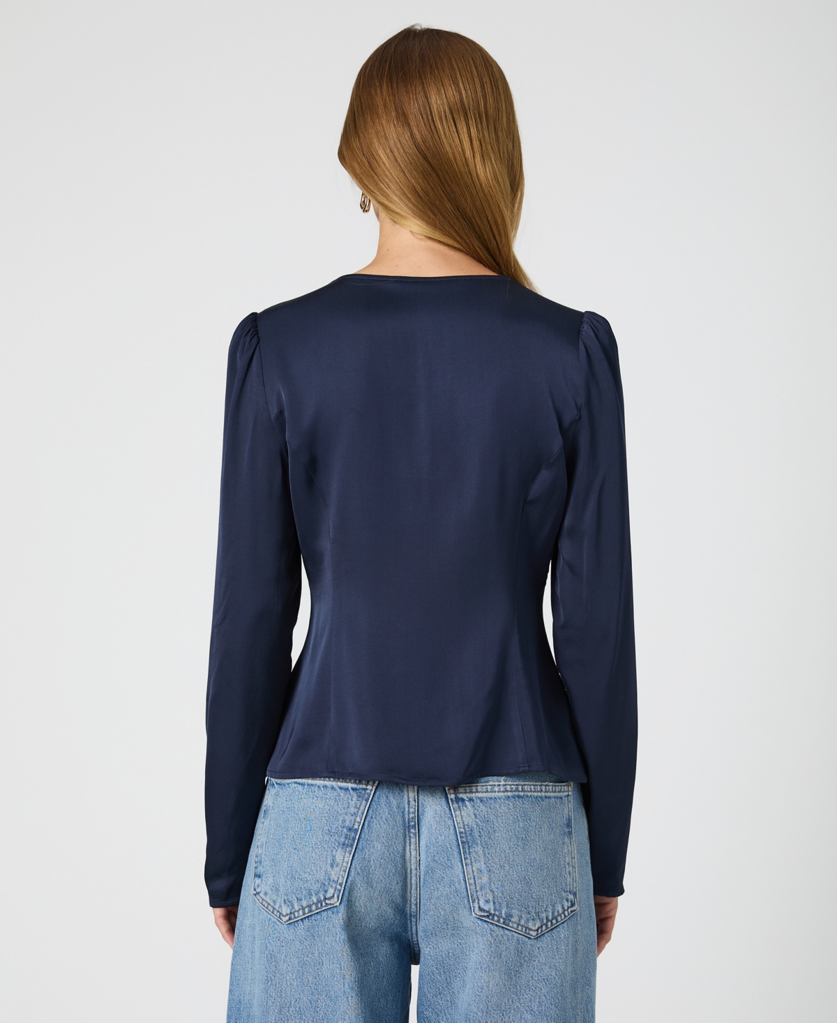 French Connection Women's Ennis Satin Long-Sleeve Blouse -Black