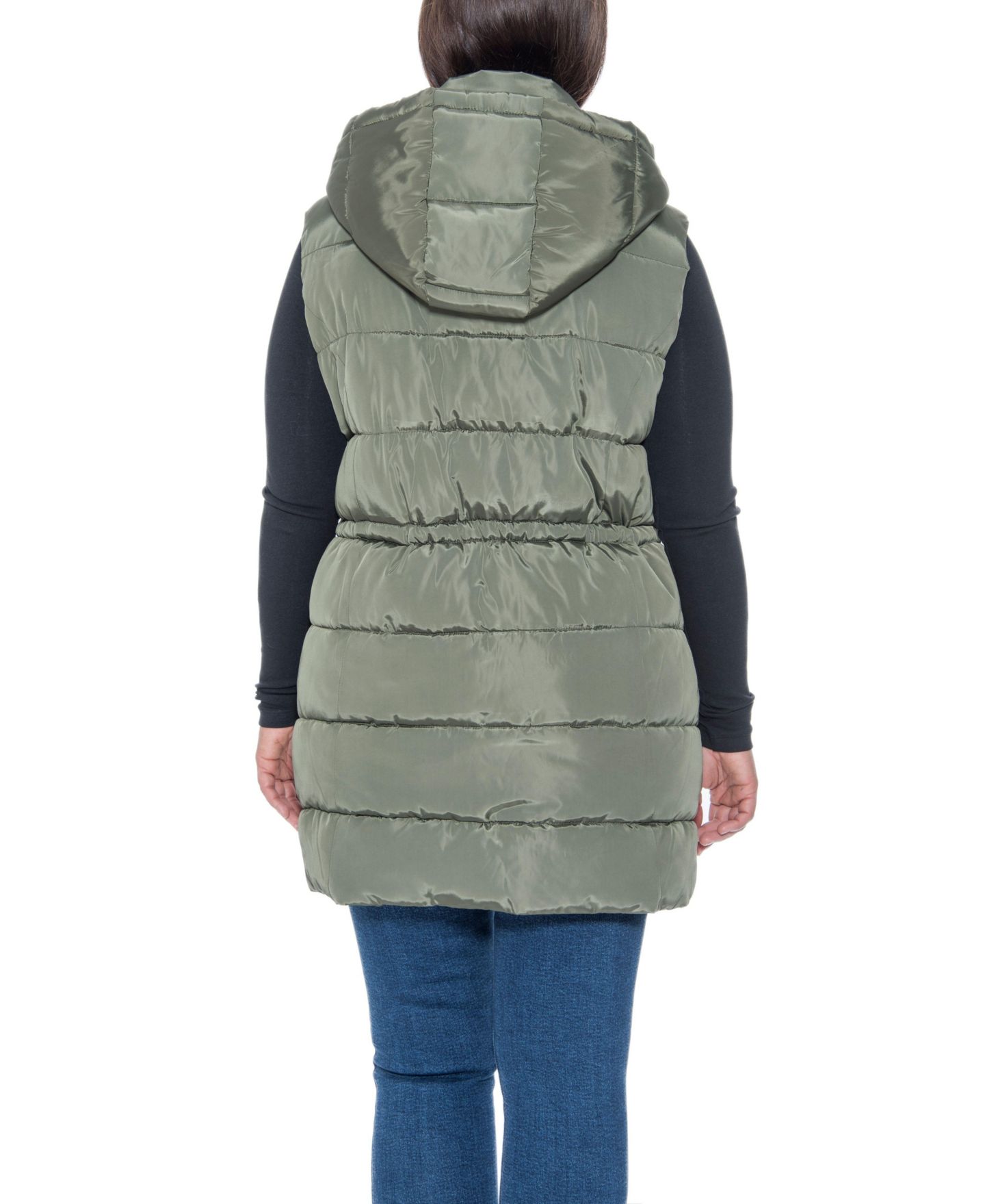 Женский жилет Sebby Collection Plus Size Puffer Vest With Drawstring Waist, цвет: Оливковый — фото 2