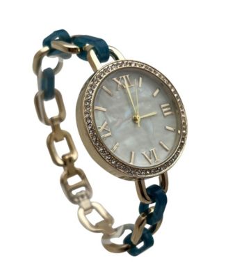 Turquoise Bracelet Style Metal and Tortoise Women Watch