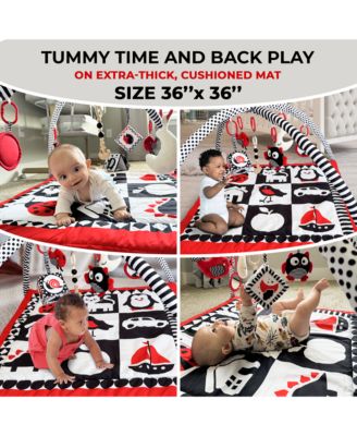 High Contrast Padded Baby Mat for Floor Tummy Time with 6 Toys