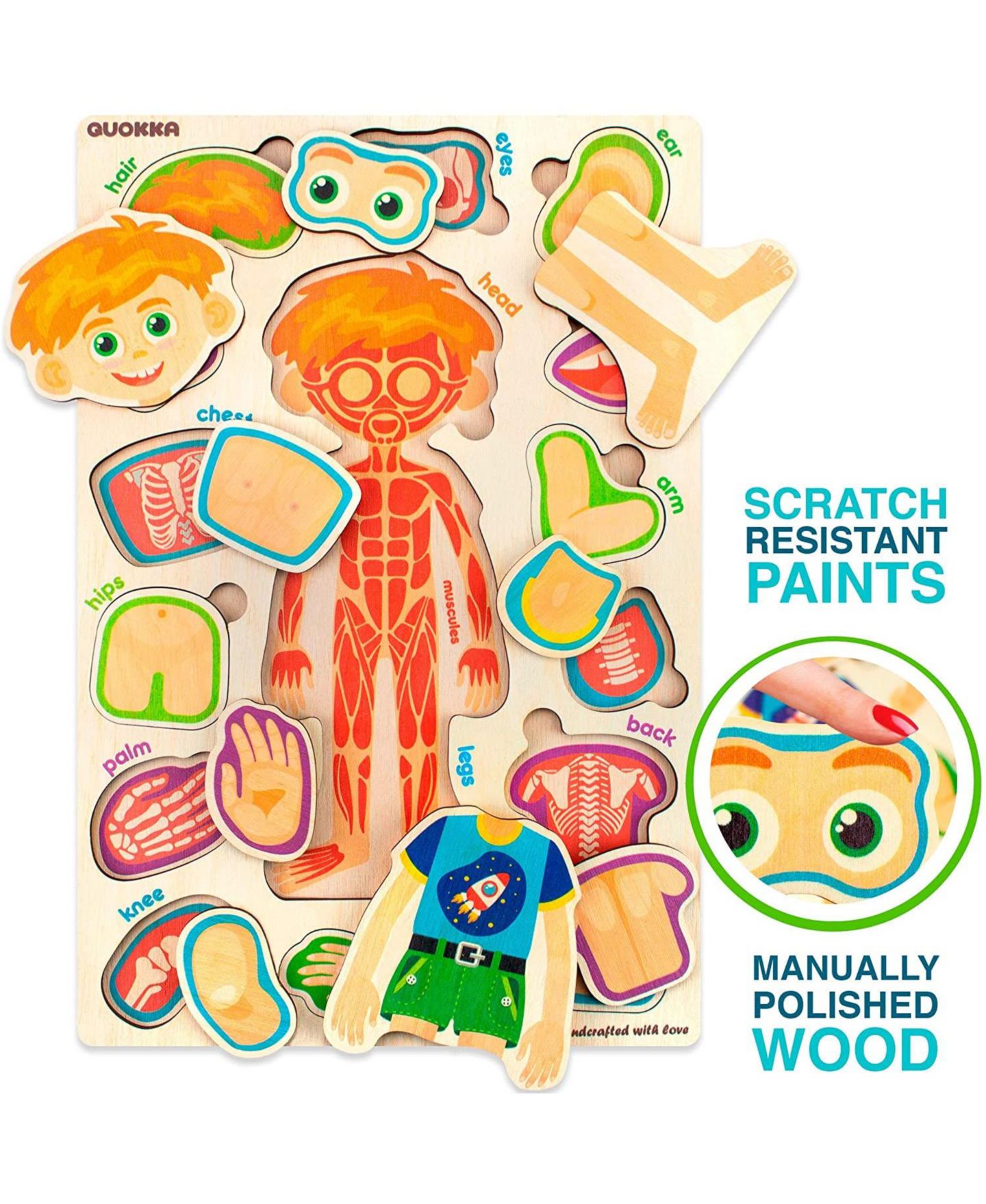 Детские игрушки Quokka Wooden Montessori Human Anatomy 2-Puzzle Set, Ages 4-6 — фото 3