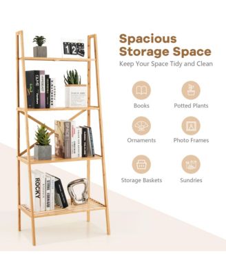 4-Tier Bamboo Ladder Bookshelf 58'' Display Shelf Storage Rack Plant Flower Stand