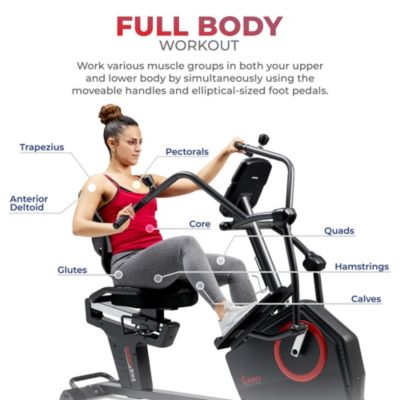 Electromagnetic Recumbent Cross Trainer Exercise Elliptical Bike w/Arm Exercisers, Exclusive SunnyFit App Bluetooth Connectivity
