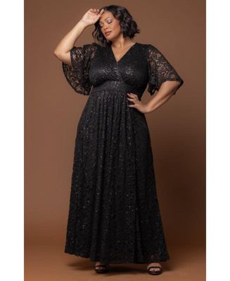 Plus Size Luminous Sequin Lace Evening Gown with Pockets