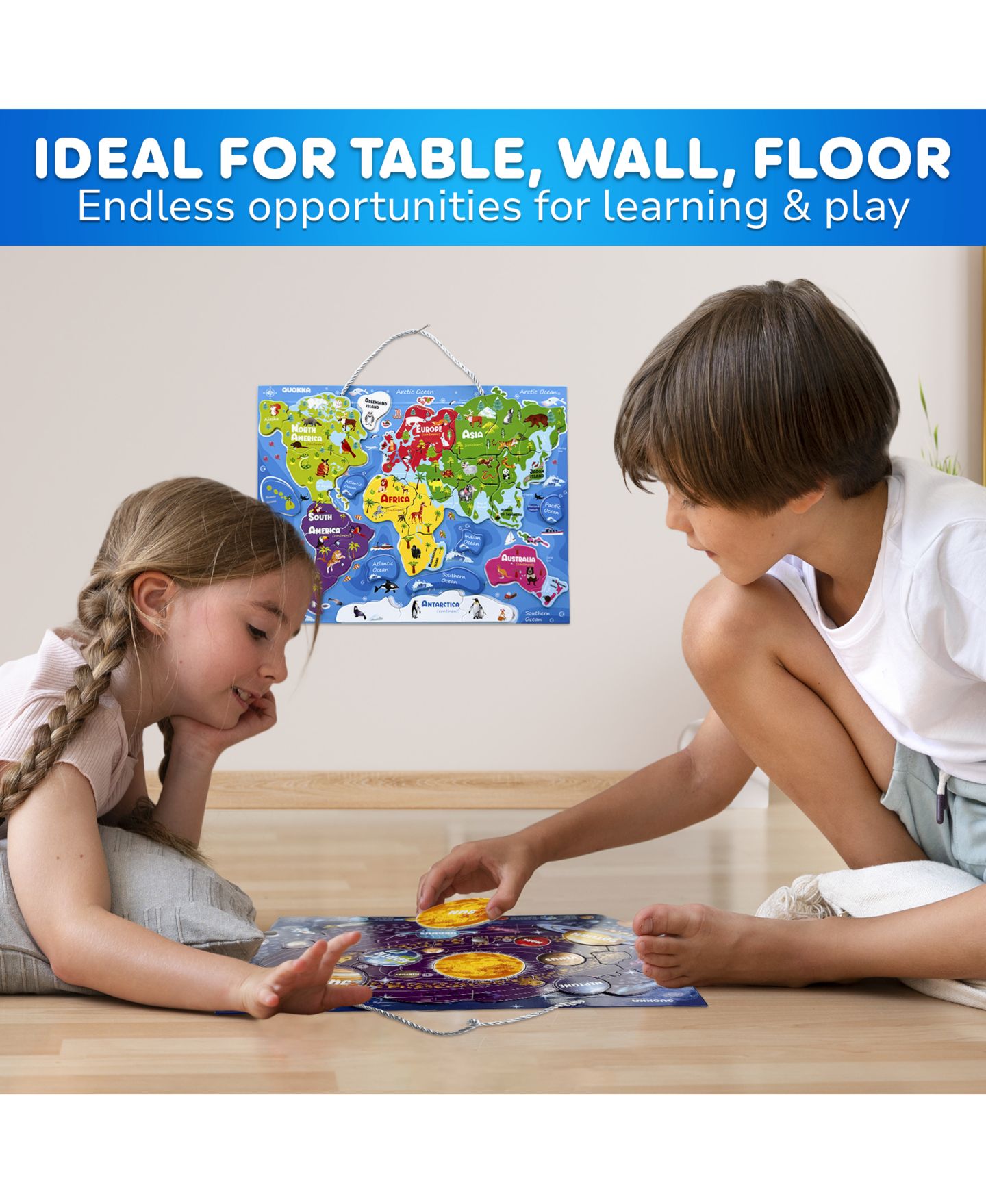 Детские игрушки Quokka World Map and Solar System Educational Puzzle Set, 3-Piece, Ages 3+, цвет: Magnetic — фото 2