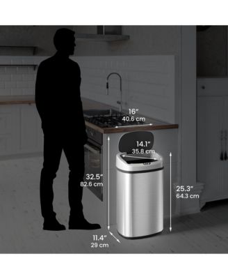 Stainless Steel Oval Sensor Trash Can with AbsorbX Odor Filter 13 Gallon Silver