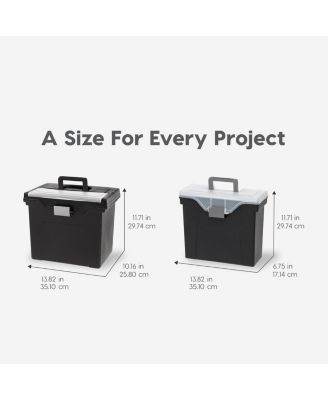 Portable Letter Size File Box with Built-In Organizer Lid and Handle for Hanging Folders, Large, Black
