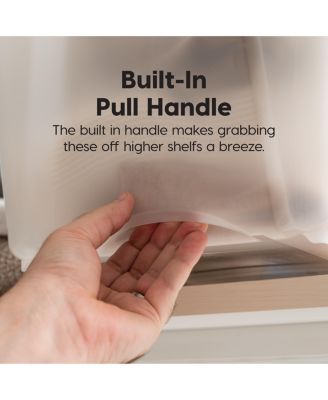 USA 13 Qt Stackable Plastic Storage Bins with Lids, 4 Pack - BPA-Free, Made in USA - Discreet Organizing Solution, Latches, Durable Nestable Containers, Secure Pull Handle - Pearl