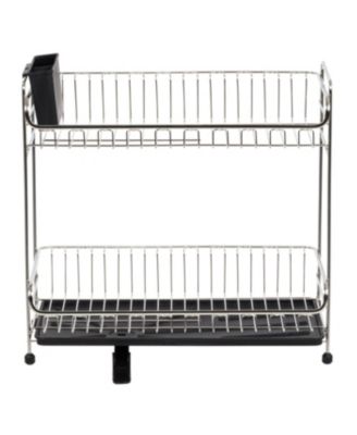 USA 2-tier Slim-sized Dish Rack with Drain Spout, Black