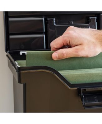 File Box Slim Portable File Organizer Plastic File Box for Letter File w/ Organizer-Lid, BPA-Free Plastic Storage Organizer with Secure Buckle and Handle, Black 4 Pack