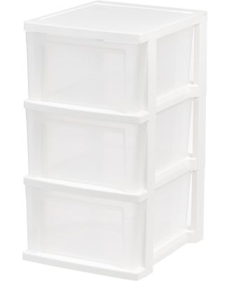 USA 3-Drawer Plastic Storage Dresser, 2-Pack, Standing Organizer Storage Container Bin with Drawers for Clothes Crafts Classroom, White/Clear